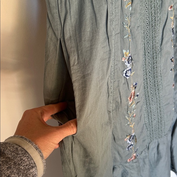 Bohme Embroidered Maxi Dress 100% Cotton Sage Green Flowers Floral Size Small - Picture 5 of 9